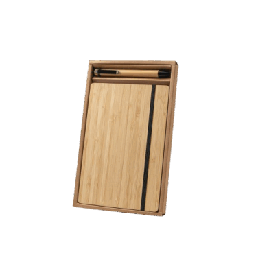 Conjunto de caderno A5 em bambu e caneta
